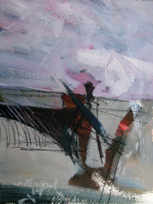 abstract barn painting acrylic on paper